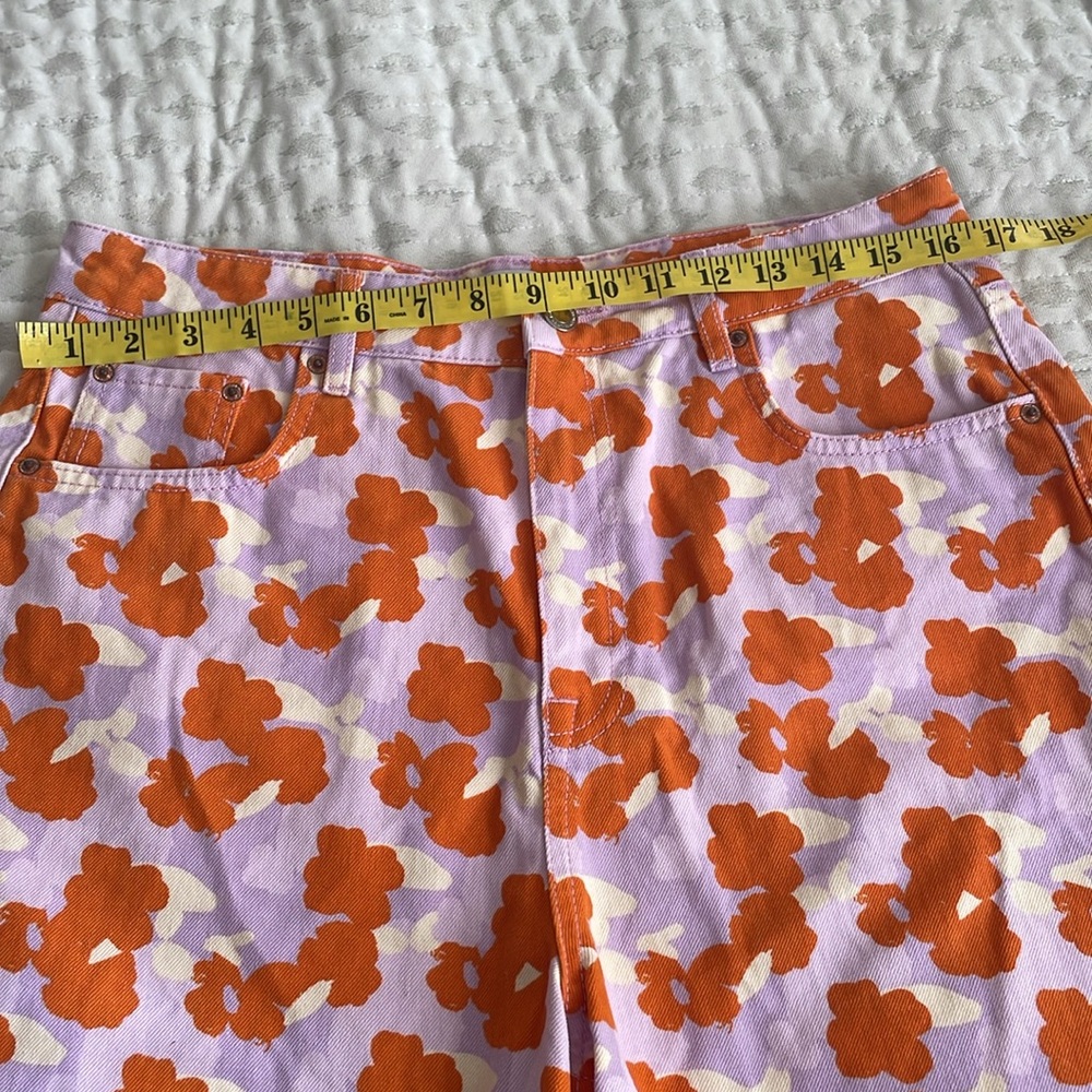 Zara NWOT “The 90s Short ” in Poppy Flower Lilac & Orange Cotton Print Size 10 - Picture 5 of 6